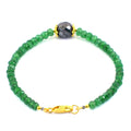 41 Cts Emerald Gemstone Beads & Black Diamond Bead Bracelet In Yellow Gold Clasp - ZeeDiamonds