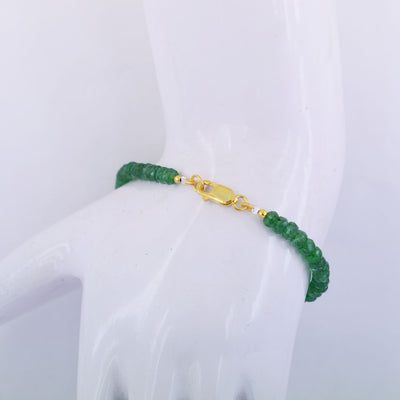 41 Cts Emerald Gemstone Beads & Black Diamond Bead Bracelet In Yellow Gold Clasp - ZeeDiamonds