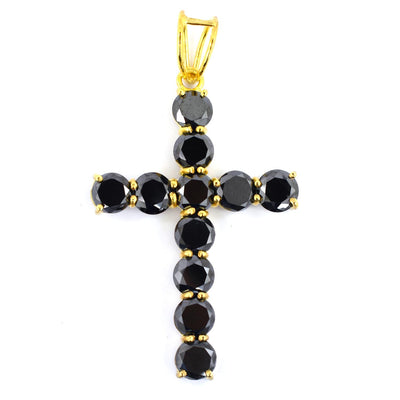 0.50 Ct Each, Certified Black Diamond Cross Pendant In White Gold Finish - ZeeDiamonds