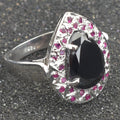 3.5 Ct Pear Shape Black Diamond Ring with Ruby Gemstone Accents - ZeeDiamonds