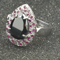 3.5 Ct Pear Shape Black Diamond Ring with Ruby Gemstone Accents - ZeeDiamonds