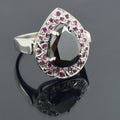 3.5 Ct Pear Shape Black Diamond Ring with Ruby Gemstone Accents - ZeeDiamonds