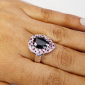 3.5 Ct Pear Shape Black Diamond Ring with Ruby Gemstone Accents - ZeeDiamonds