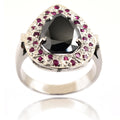 3.5 Ct Pear Shape Black Diamond Ring with Ruby Gemstone Accents - ZeeDiamonds