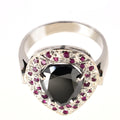 3.5 Ct Pear Shape Black Diamond Ring with Ruby Gemstone Accents - ZeeDiamonds