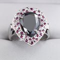 3.5 Ct Pear Shape Black Diamond Ring with Ruby Gemstone Accents - ZeeDiamonds