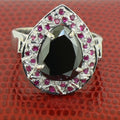 3.5 Ct Pear Shape Black Diamond Ring with Ruby Gemstone Accents - ZeeDiamonds