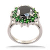 1-3 Cts Black Diamond with Emerald Stone Accents Engagement Ring - ZeeDiamonds