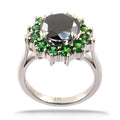 1-3 Cts Black Diamond with Emerald Stone Accents Engagement Ring - ZeeDiamonds