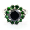 1-3 Cts Black Diamond with Emerald Stone Accents Engagement Ring - ZeeDiamonds