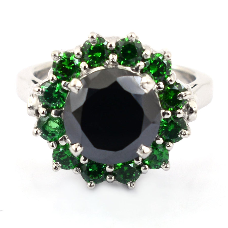 1 Ct to 3 Carat Black Diamond Engagement Ring with Emerald Gemstone Accents in 925 Silver. Great Shine Beautiful Design ZeeDiamonds