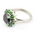 1-3 Cts Black Diamond with Emerald Stone Accents Engagement Ring - ZeeDiamonds
