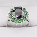 1-3 Cts Black Diamond with Emerald Stone Accents Engagement Ring - ZeeDiamonds