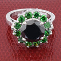 1-3 Cts Black Diamond with Emerald Stone Accents Engagement Ring - ZeeDiamonds