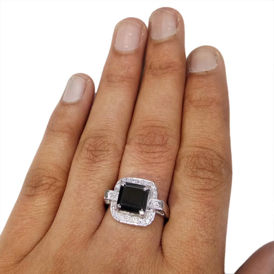 2.5 Ct Princess Cut Black Diamond Ring with White Diamond Accents - ZeeDiamonds