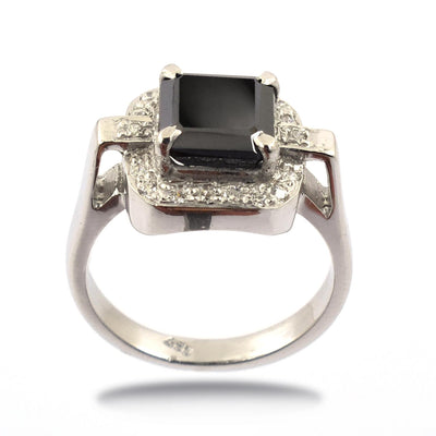 2.5 Ct Princess Cut Black Diamond Ring with White Diamond Accents - ZeeDiamonds