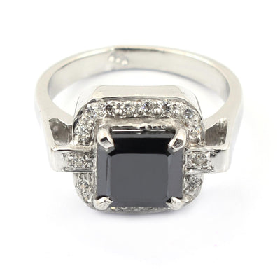 2.5 Ct Princess Cut Black Diamond Ring with White Diamond Accents - ZeeDiamonds