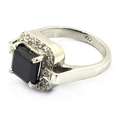 2.5 Ct Princess Cut Black Diamond Ring with White Diamond Accents - ZeeDiamonds