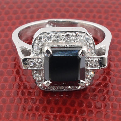 2.5 Ct Princess Cut Black Diamond Ring with White Diamond Accents - ZeeDiamonds