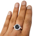 3.5 Ct Round Cut Black Diamond Solitaire Fancy Ring with Rose Cut Accents - ZeeDiamonds