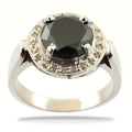 3.5 Ct Round Cut Black Diamond Solitaire Fancy Ring with Rose Cut Accents - ZeeDiamonds