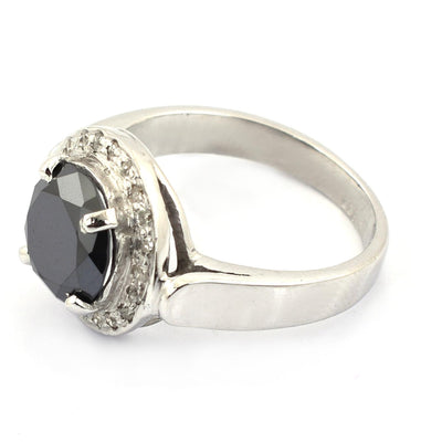 3.5 Ct Round Cut Black Diamond Solitaire Fancy Ring with Rose Cut Accents - ZeeDiamonds