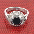 3.5 Ct Round Cut Black Diamond Solitaire Fancy Ring with Rose Cut Accents - ZeeDiamonds