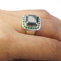3 Ct Black Diamond With Emerald Gemstone Accents Solitaire Ring - ZeeDiamonds