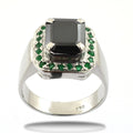 3 Ct Black Diamond With Emerald Gemstone Accents Solitaire Ring - ZeeDiamonds