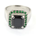 3 Ct Black Diamond With Emerald Gemstone Accents Solitaire Ring - ZeeDiamonds