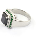 3 Ct Black Diamond With Emerald Gemstone Accents Solitaire Ring - ZeeDiamonds