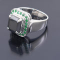 3 Ct Black Diamond With Emerald Gemstone Accents Solitaire Ring - ZeeDiamonds