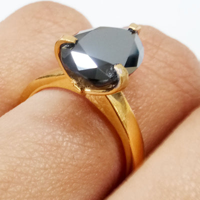 2-4 Ct Pear Shape Black Diamond Solitaire Ring for Women's - ZeeDiamonds