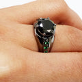 2.5 Ct Round Black Diamond Solitaire Ring with Emerald Accents - ZeeDiamonds