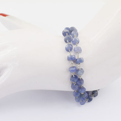 5 mm 100% Certified Tanzanite Gemstone Beads Silver Wire Fancy Bracelet - ZeeDiamonds