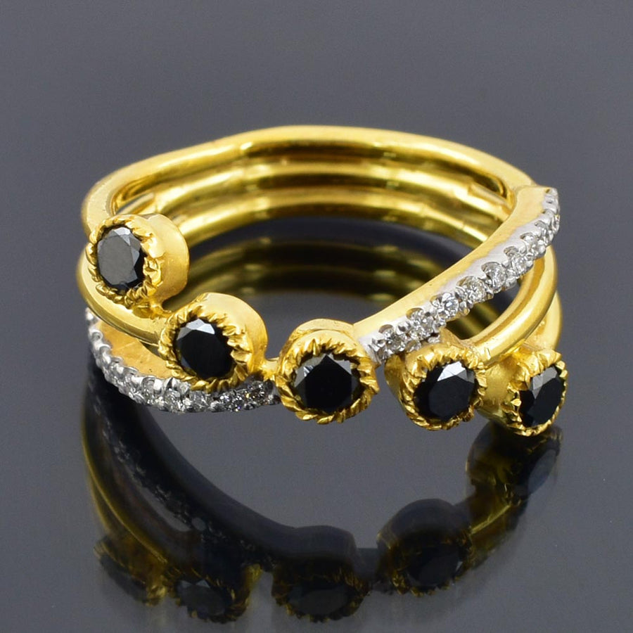 0.50 Ct Each, Black Diamond Beautiful Ring with White Diamond Accents - ZeeDiamonds