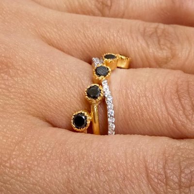 0.50 Ct Each, Black Diamond Beautiful Ring with White Diamond Accents - ZeeDiamonds