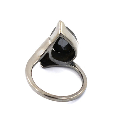 Pear Shape Black Diamond Solitaire Ring With Ruby Accent - ZeeDiamonds