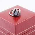 Pear Shape Black Diamond Solitaire Ring With Ruby Accent - ZeeDiamonds