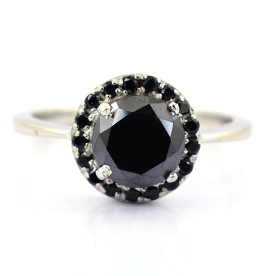 2 Ct Black Diamond Solitaire Ring With Accents in 925 Silver - ZeeDiamonds