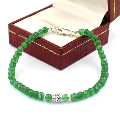 5 mm Emerald Gemstone Bracelet with Silver Finding, 100% Certified - ZeeDiamonds