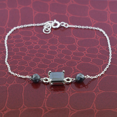 Black Diamond Chain Bracelet With 2 Ct Princess Solitaire Connector - ZeeDiamonds