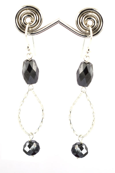 Certified Black Diamond Dangler Chain Earrings in 925 Silver - ZeeDiamonds