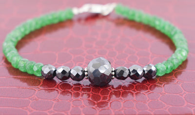 Designer 5mm Emerald Gemstone Bracelet With Black Diamond Bead - ZeeDiamonds