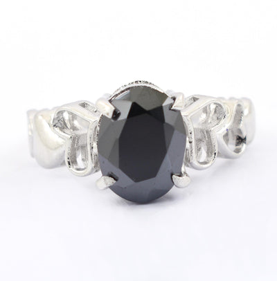 3-4 Ct Black Diamond Solitaire Ring in 925 Sterling Silver - ZeeDiamonds