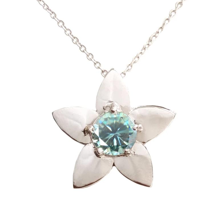 Gorgeous 0.85 Ct, Blue Diamond Flower Pendant, 100% Certified - ZeeDiamonds