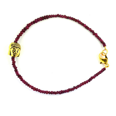 2.5 mm, 26.60 ct Handmade African Ruby and Buddha Bead Bracelet - ZeeDiamonds