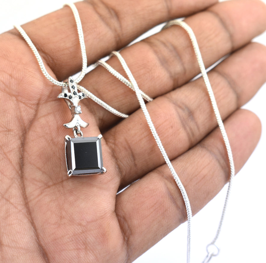 3.25 Ct Elegant Black Diamond Pendant with Accents, Great Shine - ZeeDiamonds