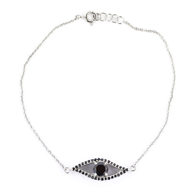 1.40 Ct AAA Certified Black Diamond Evil Eye Bracelet With Black Accents - ZeeDiamonds