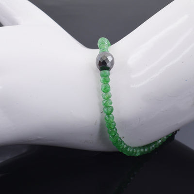 Emerald Gemstone Bracelet With 8 mm Black Diamond Bead, Certified - ZeeDiamonds